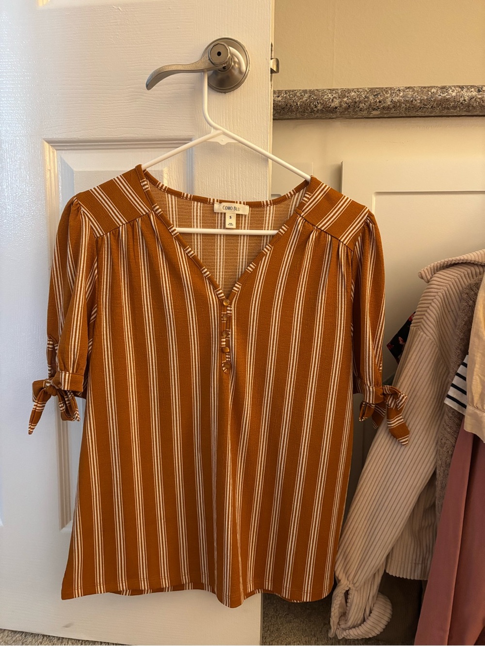 Striped Tie-Sleeve Blouse by Como Blu